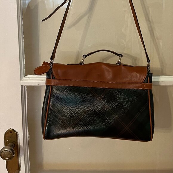 COPY Satchel Crossbody – Faux Leather Plaid & Cognac Brown - Picture 4 of 15